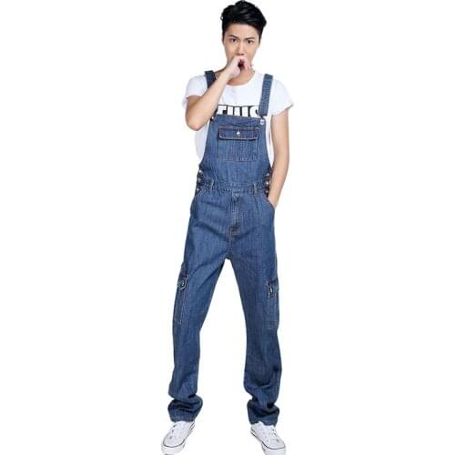 Overalls Men Bib Jeans Fashion Pocket Loose Large Size Straight Denim Jumpsuits Casual Cargo Pants Hip Hop Trousers