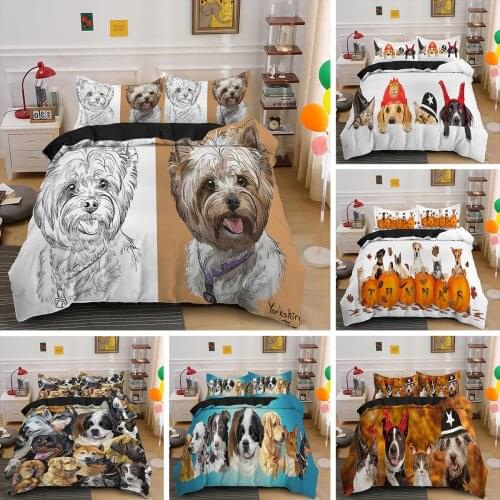 Nordic Dog Printed Duvet Cover Set Animal Double Queen Super King Bedding Set Single Twin Full Bedclothes For Children Kid Adult