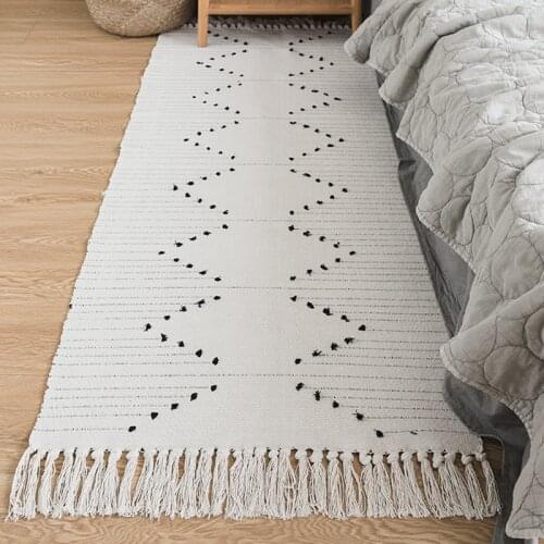 100% Natural Fiber Cotton Hand Woven Rugs with Non-Slip Pads Flat Weave Tufted Tassel Fringe Washable Area Rug for Porch Doormat
