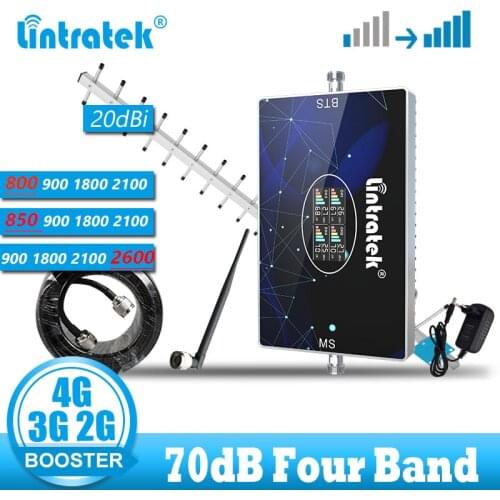 Lintratek 4-Band 900 1800 2100 2600 B7 850 Cellular Signal Amplifier Booster GSM LTE 2G 3G 4G phone Repeater B20 800 20dBi Yagi
