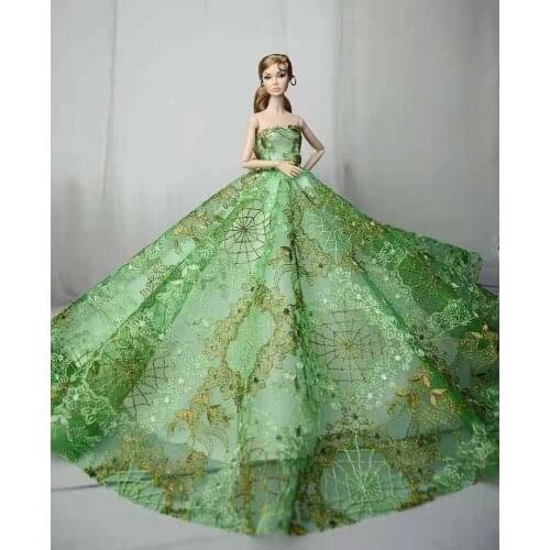 11.5" Pretty Green Gold Floral Wedding Dresses Outfits For Barbie Doll Clothes Princess Party Gown 1/6 BJD Accessories Child Toy