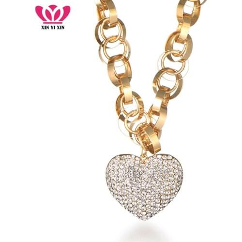 2020 New Luxury CZ Crystal Heart Pendant Necklace Circles Chain Female Gold Color Statement Necklace Jewelry Valentines Gift