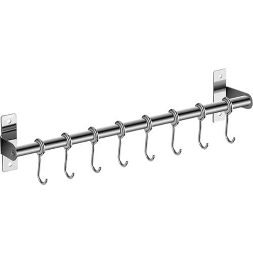 2021 New Wall Mounted Utensil Rack Stainless Steel Hanging Kitchen Rail with 6/8/10 Removable Hooks Hanger Organizer