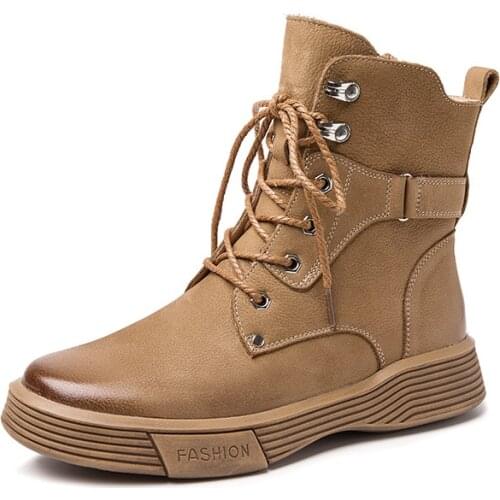 Autumn Cow Leather Short Boots Women Platform Boots Fashion Buckle Round Toe Casual Shoes Ladies Motorcycle Boots
