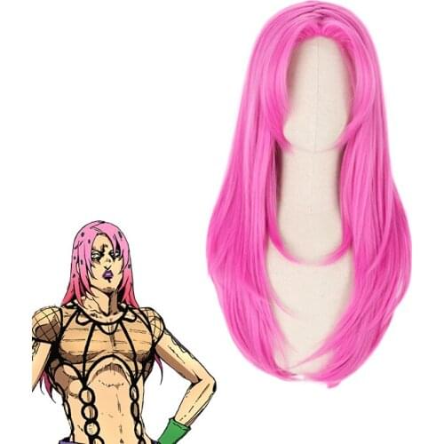 JOJOs Bizarre Adventure Golden Wind Diavolo Pink Long Wig Cosplay Costume Heat Resistant Synthetic Hair Men Women Wigs