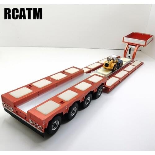All Metal CNC Aluminum Alloy 4-axis Trailer with Light Group for 1/14 Tamiya RC Truck Car SCANIA R470 R620 ACTROS Lesu Hercules