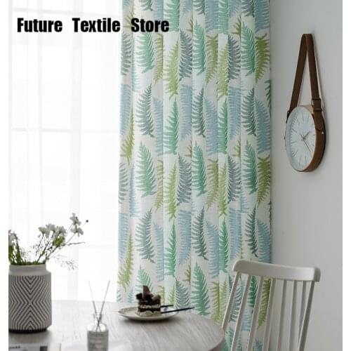 2021 New Plant Green Cotton and Linen Curtains Nordic Printing Semi-blackout Curtains Living Room Bedroom Partition Curtains