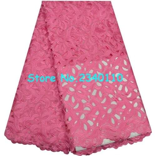 Pink Swiss voile lace With Stones 2017 High Quality beaded African Cotton Fabric Swiss voile Cotton Lace For wedding dress TYI-1