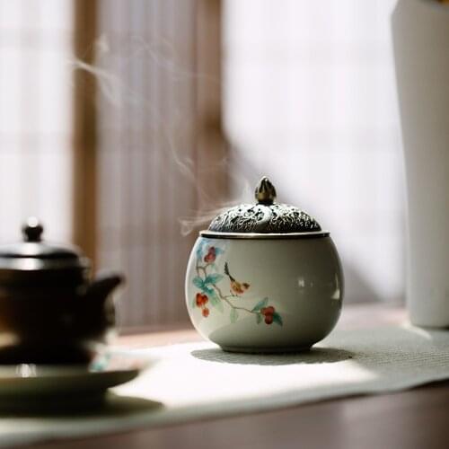 Ru kiln small incense burner to burn incense household ceramics enshrine agarwood soothing decoration creative hollow