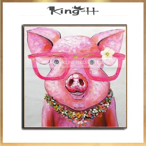 Handpainted Abstract Animal Wear glasses pig of a lovely Oil Painting On Canvas Handmade Pig For Living Room Home Decoration