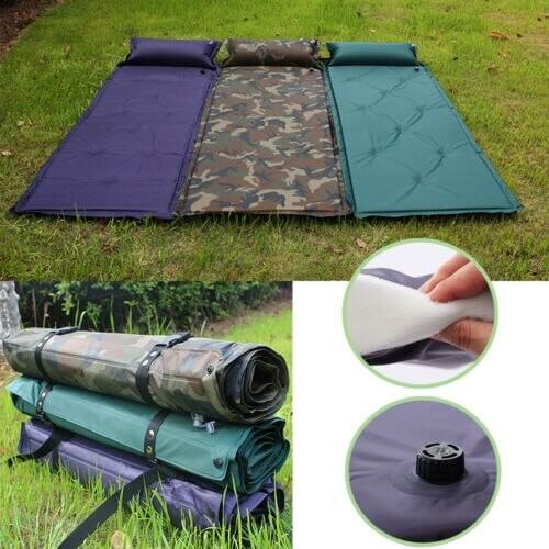 Self-Inflating Fold Air Mattress Sleeping Cushion Inflatable Pad Camping Mat with Pillow Beach Bed for Hiking Caving-183 X 57cm