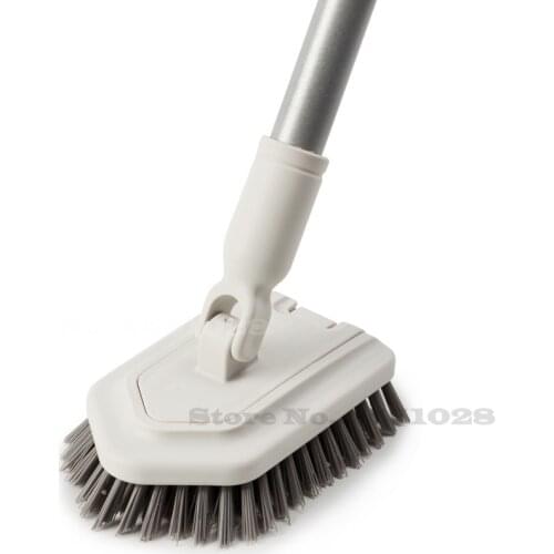 Stiff Bristle Floor Scrub Brush with Extractable Steel Handle Spin Scrubber for Bathroom Kitchen Tile Long Reach Cleaning Tool