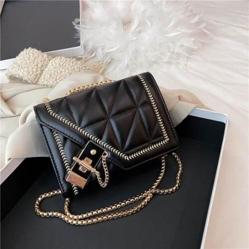 Women Chains Bag Fashion Texture Triangle Rhombus Lattice Crossbody Bag Student Shoulder Messenger Bag Cover Small Square Bag