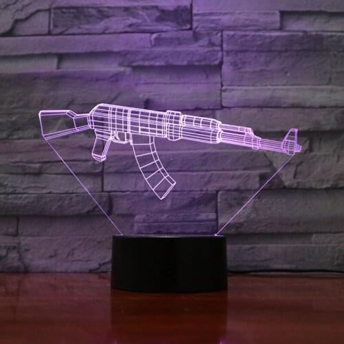 Plug In Night Light LED Acrylic 3D Illusion Nightlight Gun Table Lamp Boys Room Party Decoration Cool Birthday Gift for Kids