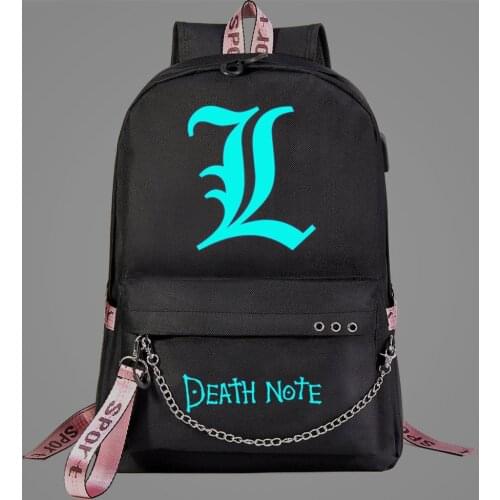 Anime Death Note Luminous Backpack Teenager Kids Student School Bags Women Men USB Charging Chain Bundle Travel Bags Mochila