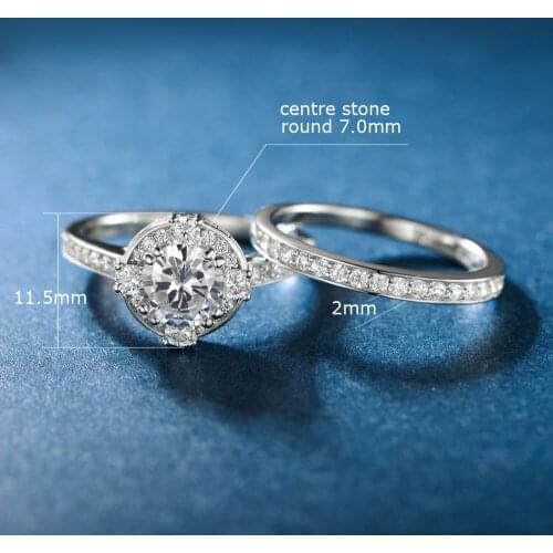 TKJ Trendy Silver Couple Rings 2pcs/Set Real 925 Sterling Silver Finger Ring 7.0mm Big Round Zircon Elegant Women/Lady Ring