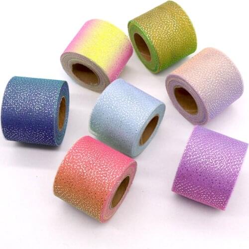6Cm 25Y Glitter Spot Tulle Ribbon Roll Silver Dots Tulle Mesh Fabric Strips DIY Hair Ornament Poms Journal Party Supplies