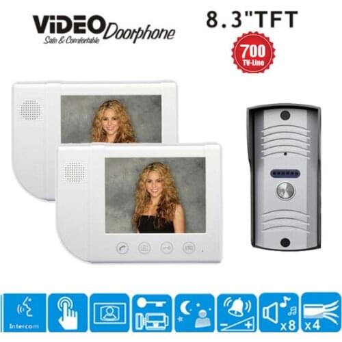 ZHUDELE Top Quality 8.3" video door phone home security intercom system doorbell 700 TVL HD camera waterproof cover 1V2