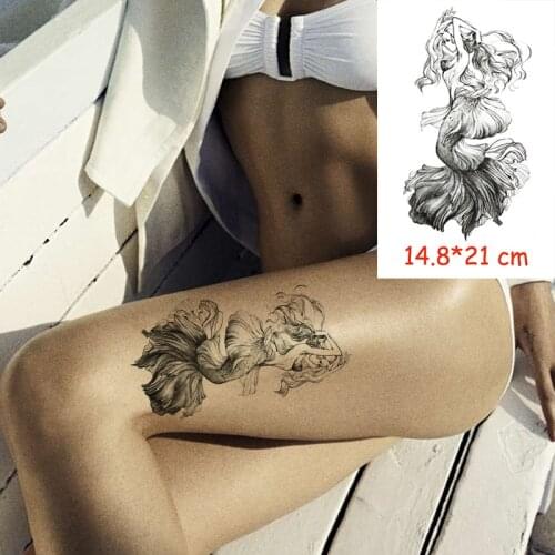 Waterproof Temporary Tattoo Sticker mythical mermaid black tatoo water transfer fake tatoo flash tatto Woman Man kid 14.8*21 cm