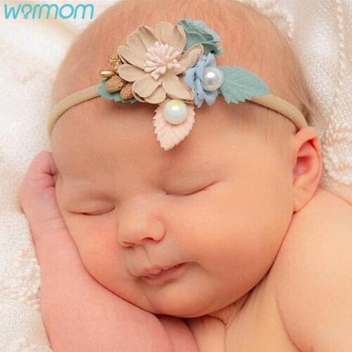 Warmom New Fashion Baby Girl Headbands Pearl Flower Newborn Haarband Baby Headband Hair Accessories Hair Band Photography Props