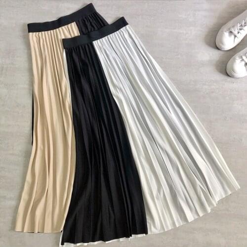 2020Autumn&Winter New Women Stitching Color Contrast Large Skirt Pleated Skirt High Waist Casual A-line Long Skirt Free Shipping