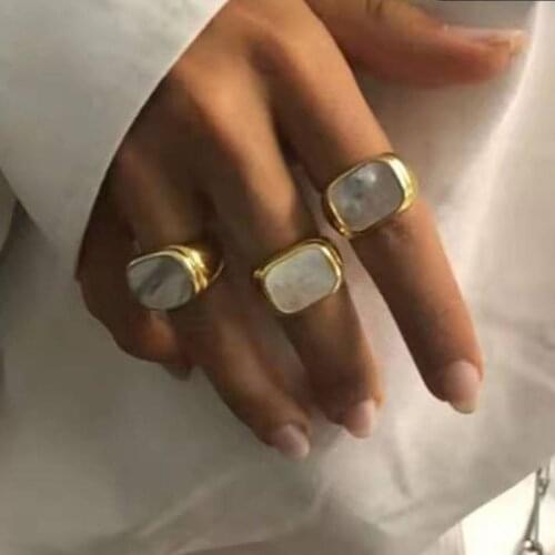 Stainless Steel Bohemian White Shell Women Rings Gold Plated Minimalism Freeform Band Rings Boho Ring Jewelry