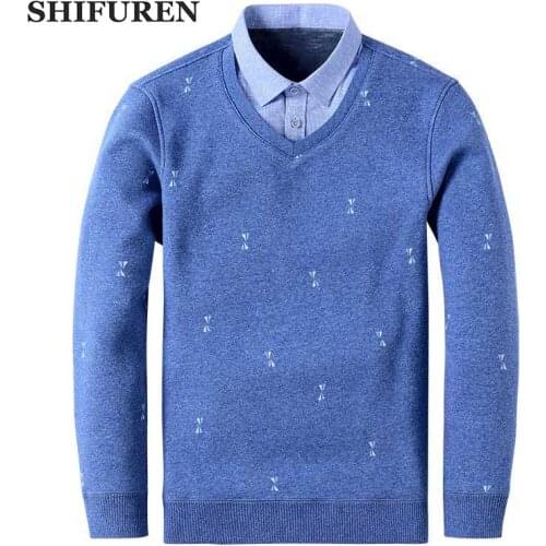 SHIFUREN Winter 2019 Casual Mens Sweaters Pullovers Warm Fleece Long Sleeve Solid Color Male Knittwear Tops Hombre Jumpers