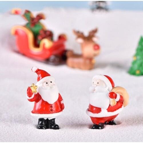 11 Styles Mini Christmas Ornaments Cute Cartoon Santa Claus Snowman Small Resin Decorations Xmas Decor Miniature Landscape