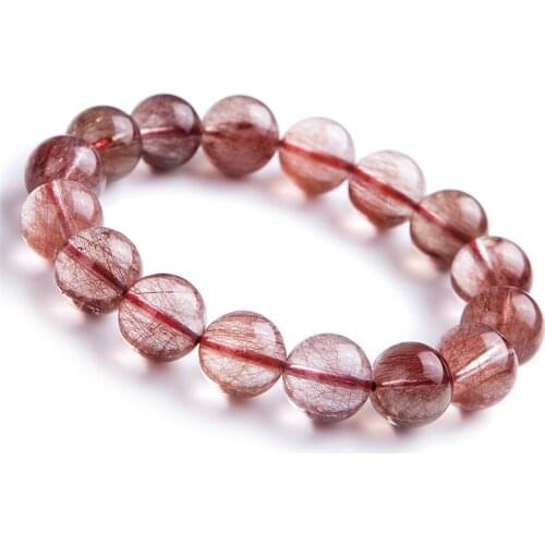 13.5MM Genuine Natural Red Hair Needle Rutilated Quartz Bracelets Transparent Crystal Round Bead Stretch Bracelet