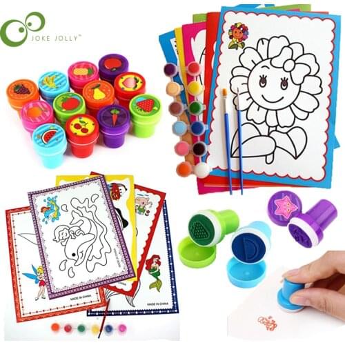 14Pcs Art Watercolor Gouache Coloring DIY Painting Stamps Kindergarten Puzzle Graffiti Kids Educational Drawing Toys Gifts YJN