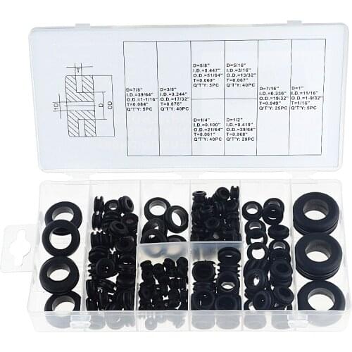 180PCS/BOX 1in -7/8in Rubber Grommets 8 Popular Sizes Retaining Ring Set Blanking Hole Wiring Cable Gasket Kits Hardware Tools