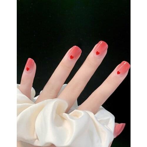 24pcs Red Heart Shape Wear Short Paragraph Fashion Manicure Patch False Nails Save Time Wearable Nail Patch SANA889