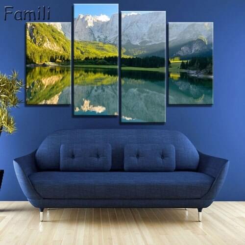4Pcs Lake And Dolomites Nature Landscapes in Italy canvas fabric Poster wall art Room Decor Home Decoration,quadro decorativo