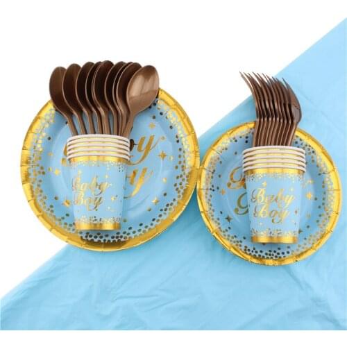 51Pc/Set Hot Stamping Text Theme Disposable Tableware Birthday Decoration Baby Shower Plate Fork Tablecloth Spoon Party Supplies