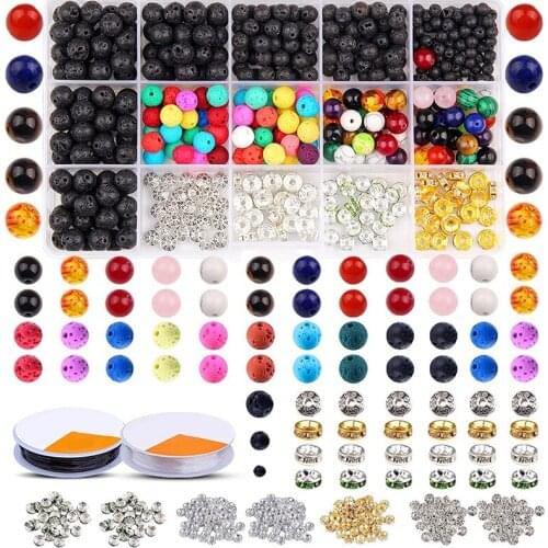 Chakra Beads for Jewelry Making Lava Stone Beads Kits with 8mm and Spacers Necklace Elastic String
