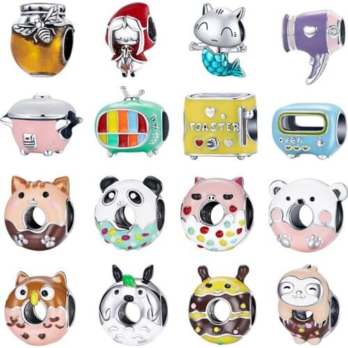WOSTU Authentic 925 Sterling Silver Cute Animal Donut Beads Charms Pendants Fit Original Bracelets Women DIY Fine Jewelry Gift