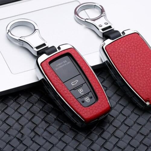 Car Key Case Cover Aluminum Alloy Leather Key Fob Shell Holder Protector Keychain Bag for New Camry Prado CHR A5KD