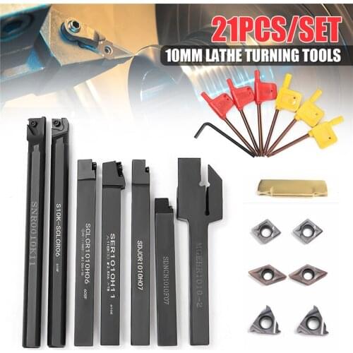 21Pcs/Set Shank Lathe Turning Tool Holder 10mm Boring Bar With DCMT CCMT Carbide Insert And Wrenches For Lathe Turning Tool