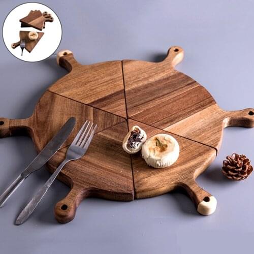 1Pc/6Pcs Wooden Pizza Tray Bread Cake Cutting Board Household Baking Plate Kitchen Bakeware