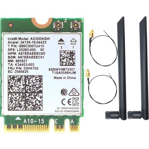 Dual Band Wifi 6 Wireless 2400Mbps AX200NGW NGFF M.2 Wlan Bluetooth 5.1 Wifi Card 802.11ac/ax For Intel AX200 Antennas Set