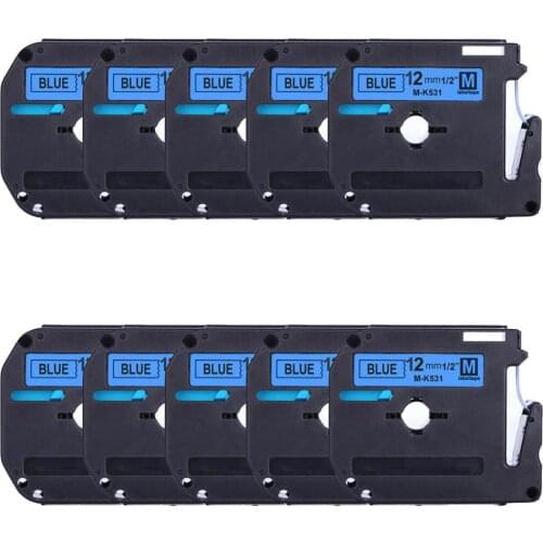 Label World 10pack label tape Compatible Brother M-K531 Black on blue 12mm laminated strong adhesive label tape for PT-80 PT-70