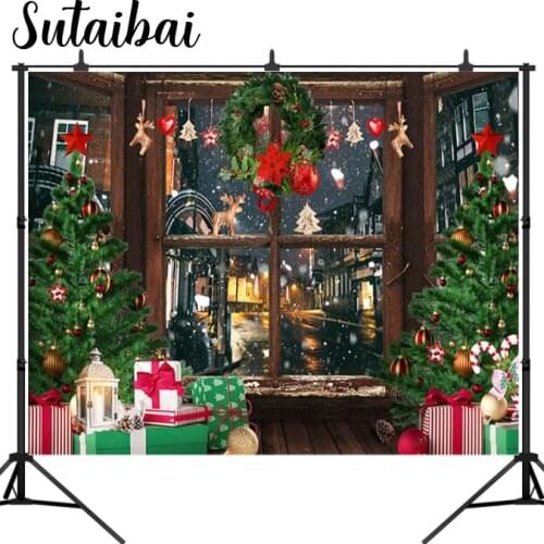 Home Decor Christmas Tree Photography Background Winter Window Frozen Snow Mountain Candy House Birthday Backdrops Photo Studio