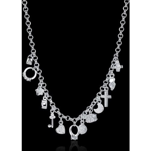 Hot sale 925 Sterling Silver Necklace Jewelry 18 inches Shiny zircon key moon heart star cross All-match necklace Christmas gift