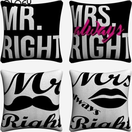 Image of Mr. and Ms. Linen Square Soft and Comfortable Pillowcase Size 45x45cm Home Bedroom Office Hotel Decorative Pillowcase