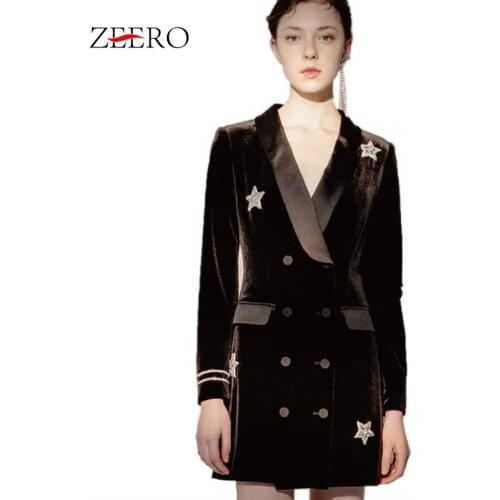 Autumn Winter Velvet Lapel Cardigan Coat Women Black Retro Casual Double-breasted Long Coat Elegant Long Sleeve Blazer Dress