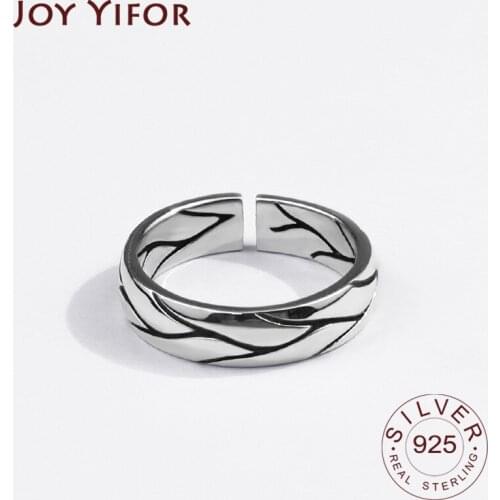 925 Sterling Silver Rings for Women Strips Patern Vintage Wedding Trendy Jewelry Large Adjustable Antique Rings Anillos