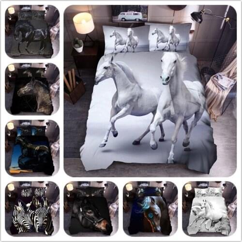 3D Horse Bedding Set 3pcs Animal Printed Duvet Cover and Pillowcase Single Double Size Adult Child Kids Home Bedclothes