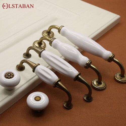 LSTABAN European Style Zinc Alloy Ceramic Handle Modern Simple Black and White Cabinet Drawer Wardrobe Door Furniture Handles