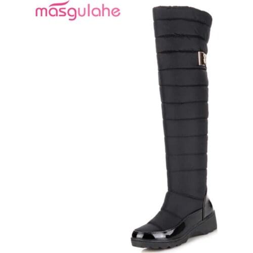 Masgulahe New arrival Russia keep warm snow boots fashion platform fur knee high boots black blue winter boots