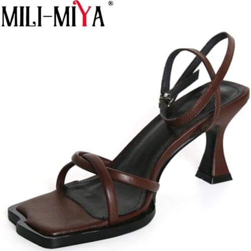 MILI-MIYA New Design Women Full Genuine Sandals Square Toe Solid Color Ankle Wrap Buckle Strap Dress Party Shoes Size 34-40